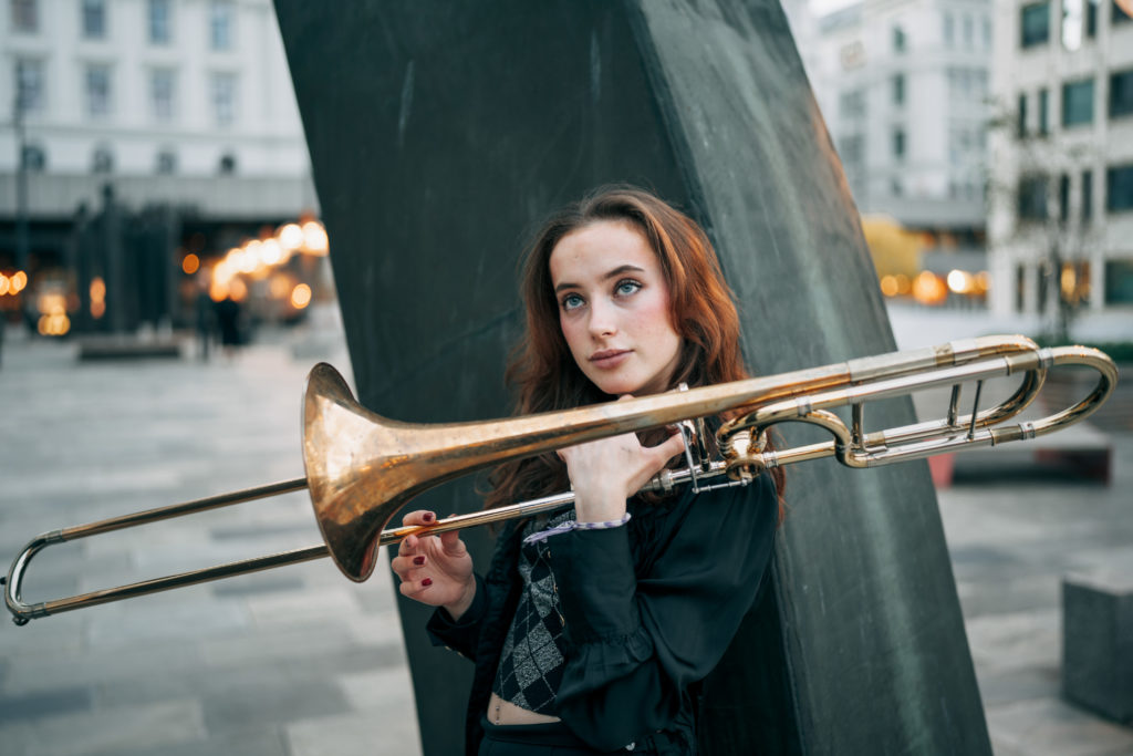 Magnus Skrede. Maria Oftestad spiller trombone i Ung Filharmoni 2022